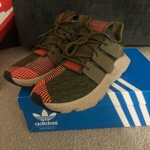 Adidas Khaki and Bright Orange Sneakers